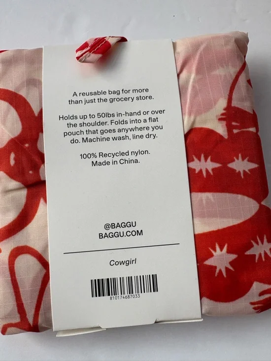 NWT BAGGU Standard Reusable Printed Tote Bag - Cowgirl - Picture 6 of 8